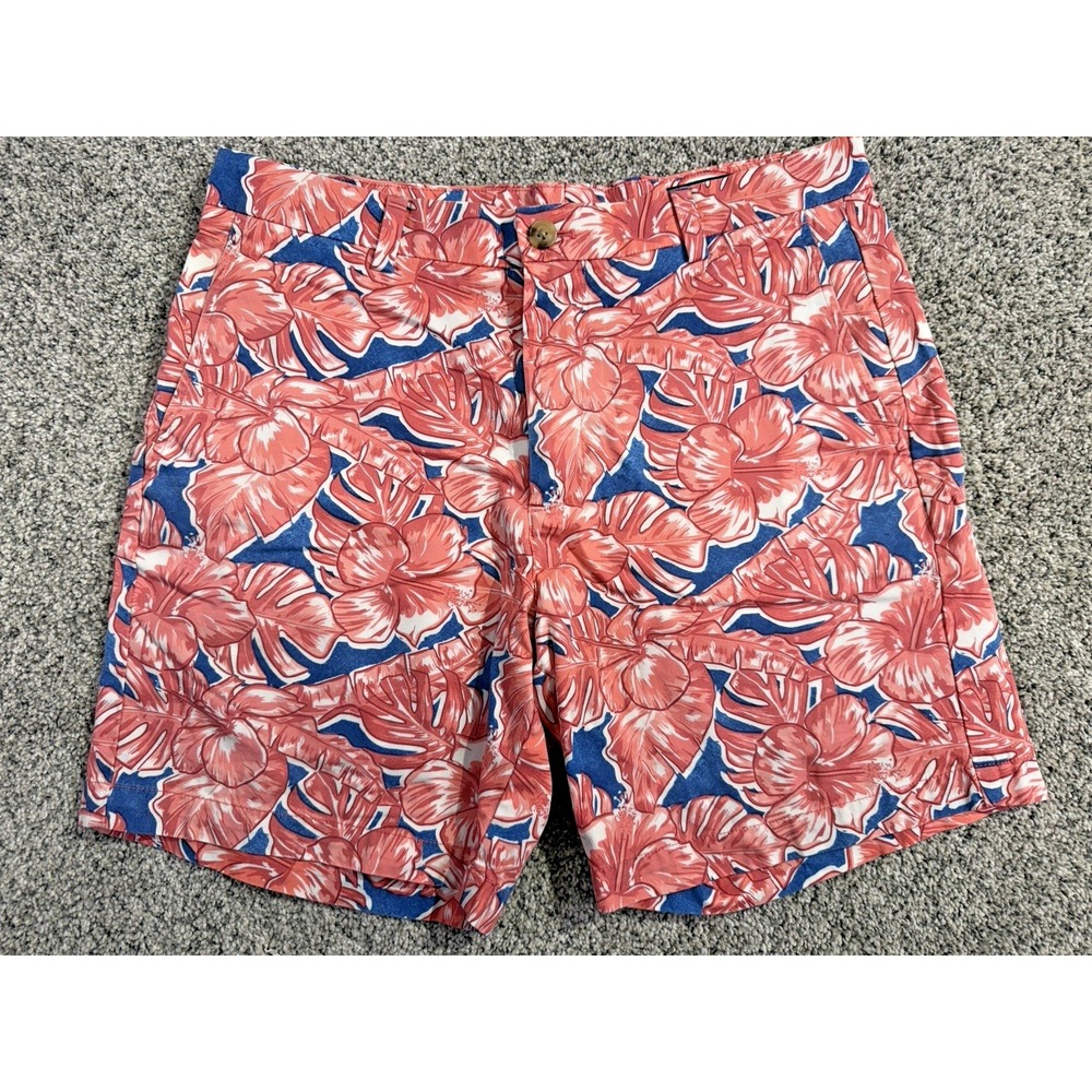 VINEYARD VINES Mens Coral/Salmon & Blue Tropical Shorts All Over Print | Size 32
